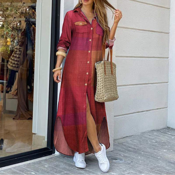Robe chemise longue en denim à boutons pour femmes - Helena
