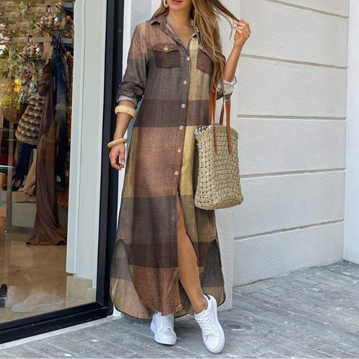 Robe chemise longue en denim à boutons pour femmes - Helena