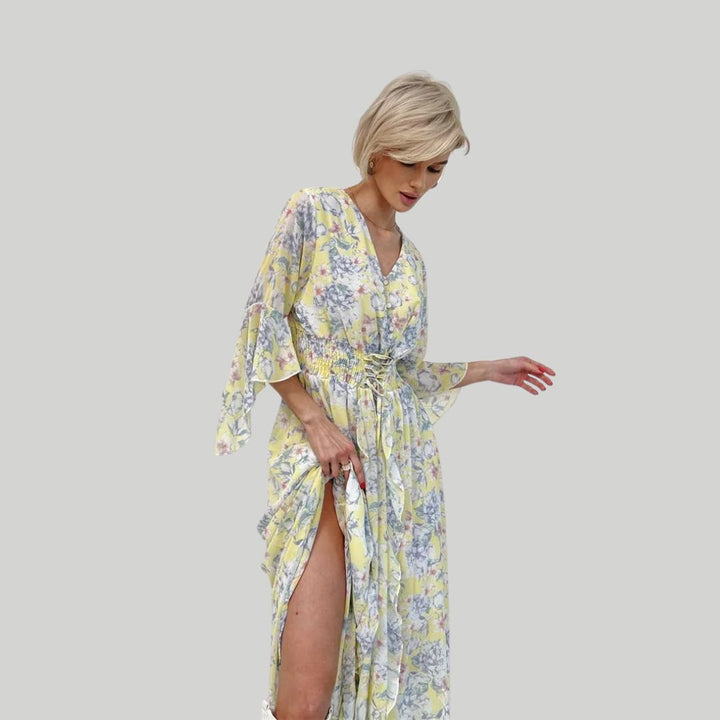 Norian - Robe midi florale avec décolleté en V