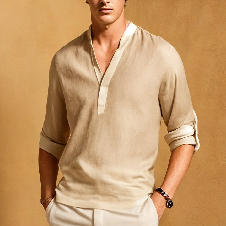 Elégante chemise en lin pour homme avec col étroit