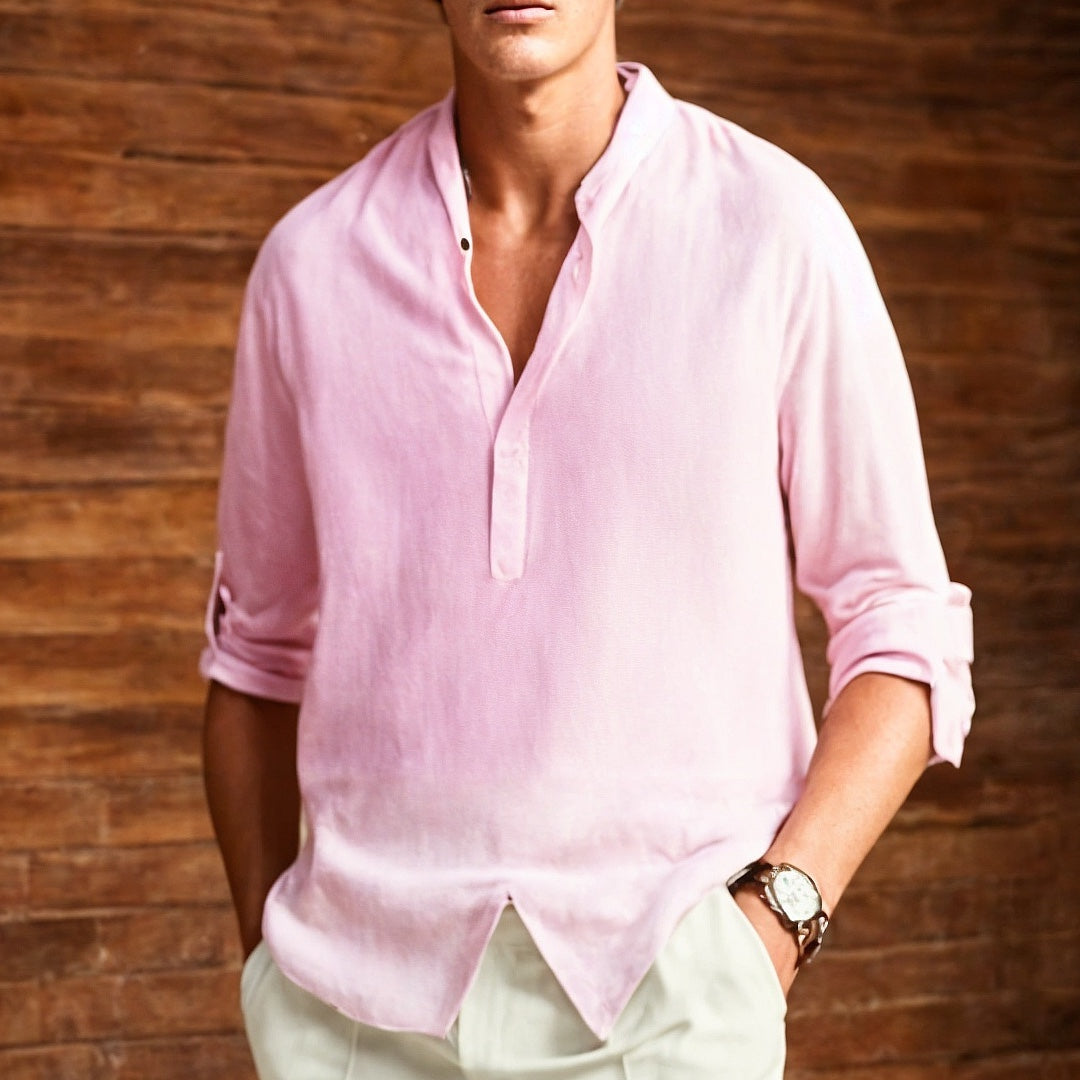 Elégante chemise en lin pour homme avec col étroit