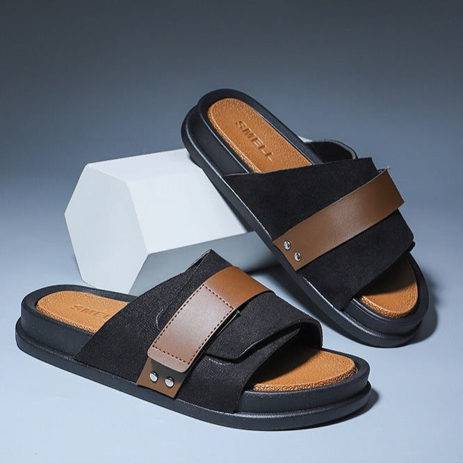 Sandales en cuir synthétique pour hommes, design croisé et confortable - Mateo