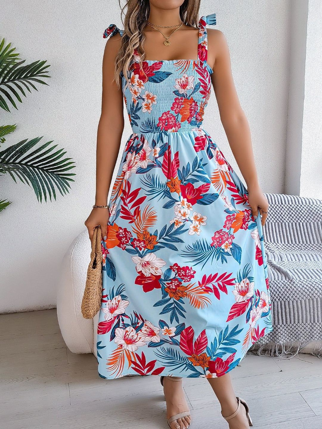 Longue robe bustier à imprimé floral tropical pour femme - modèle Kailani