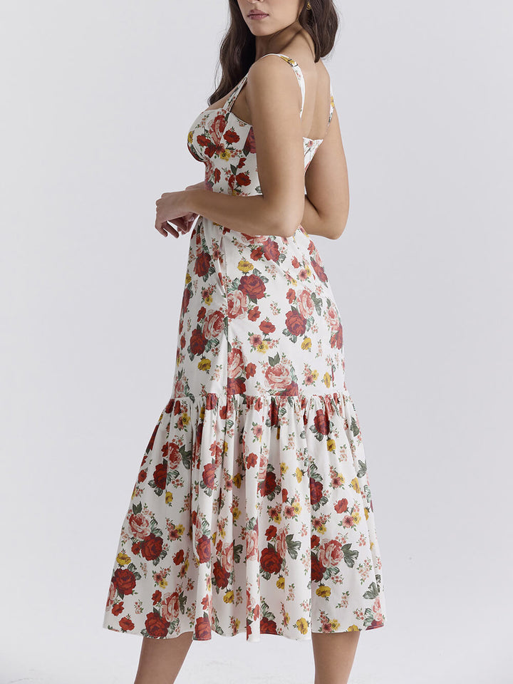 Fryda - Robe midi florale à dos nu style doux