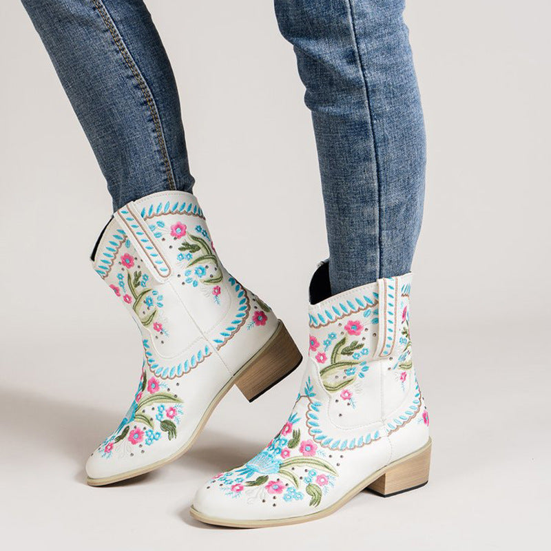 Bottes mi-mollets brodées - Sienna