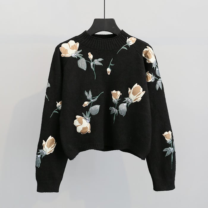 Pull en maille avec broderie florale pour femmes - Adrienne