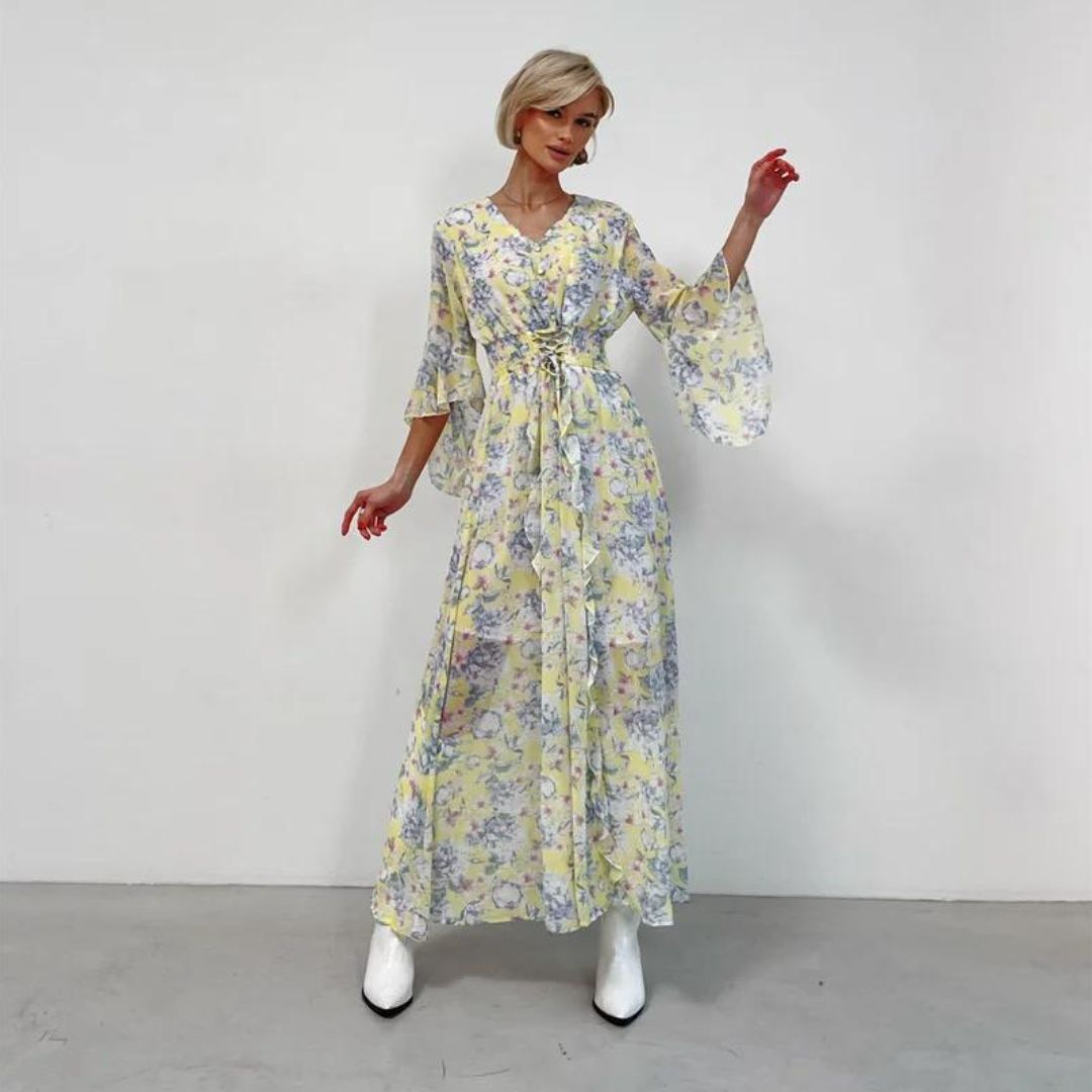 Norian - Robe midi florale avec décolleté en V