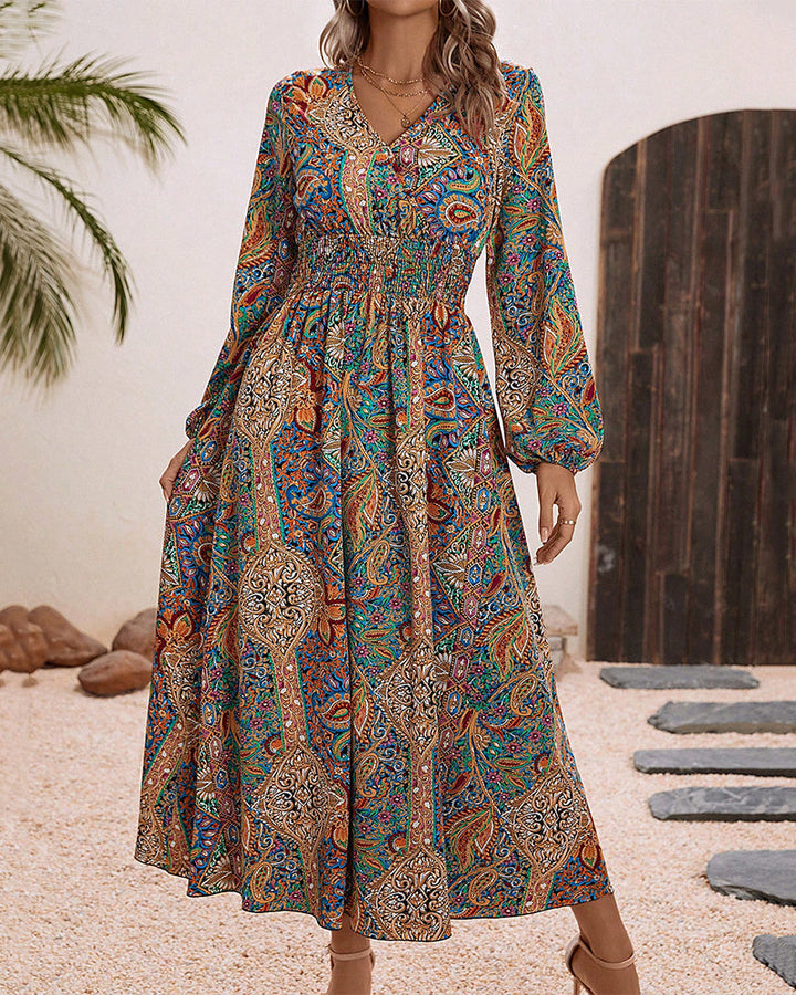 Gina - Robe élégante à motif cachemire coloré