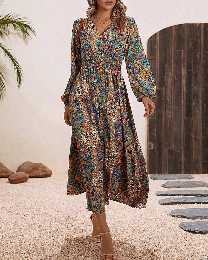 Gina - Robe élégante à motif cachemire coloré