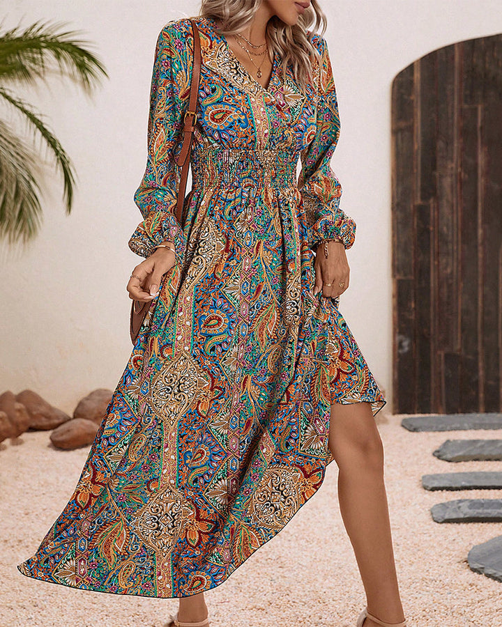 Gina - Robe élégante à motif cachemire coloré