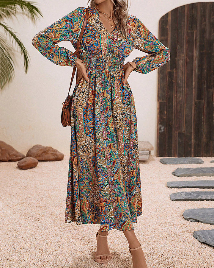 Gina - Robe élégante à motif cachemire coloré