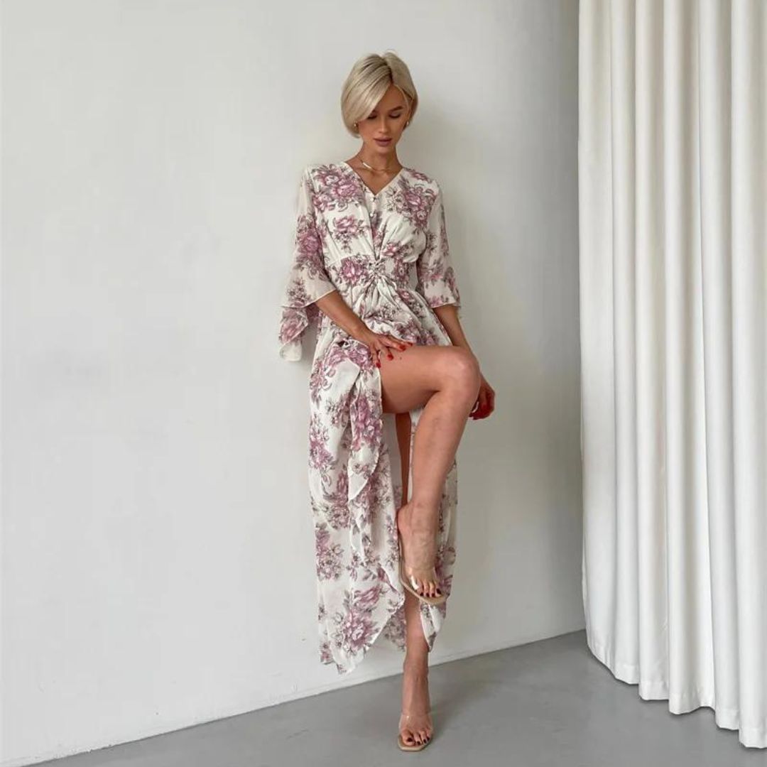 Norian - Robe midi florale avec décolleté en V