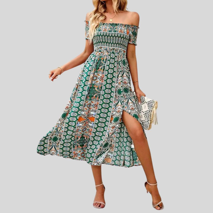 Aurora - Robe longue boho à épaules dénudées et à volants