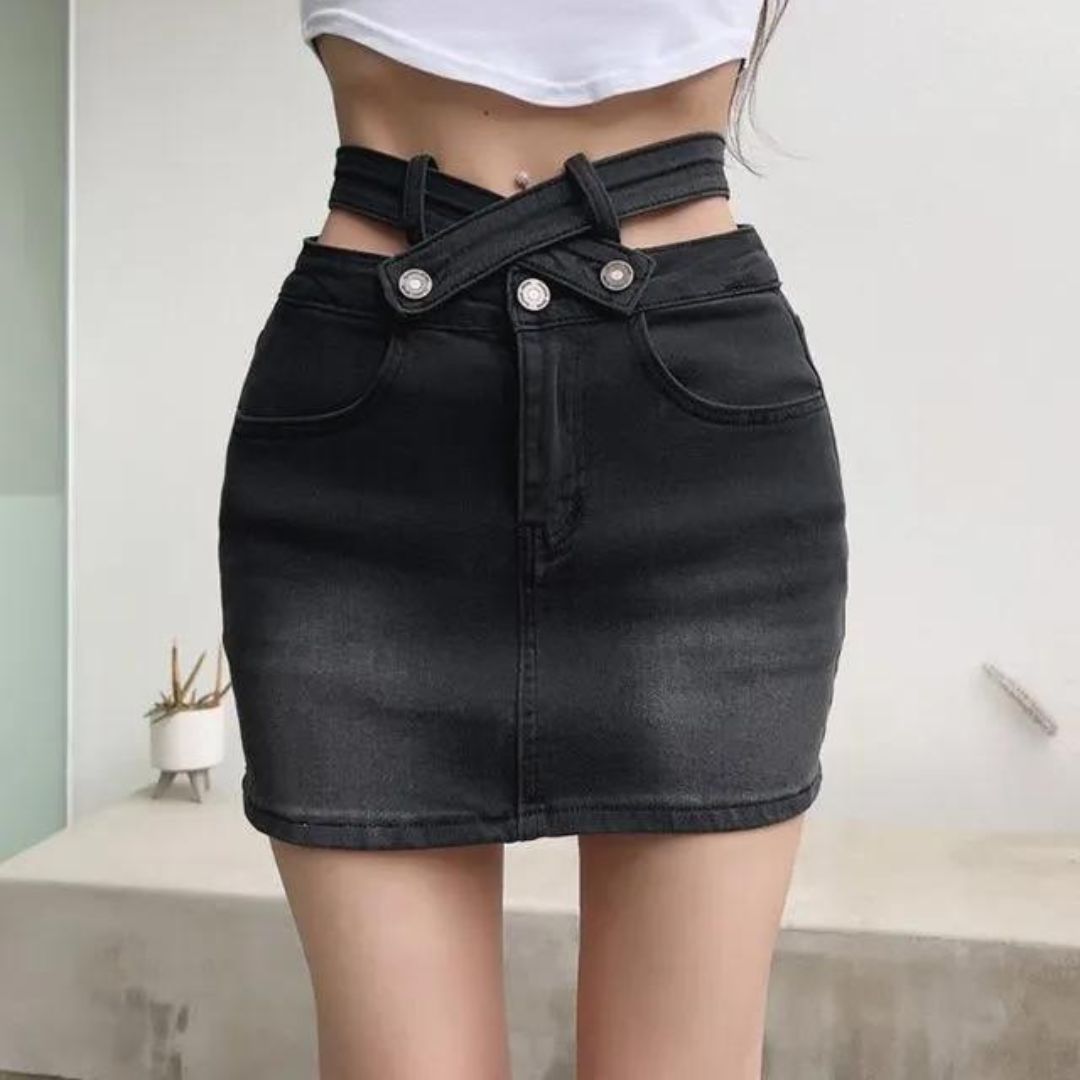 Nori - Jupe en denim moderne avec ceinture échancrée