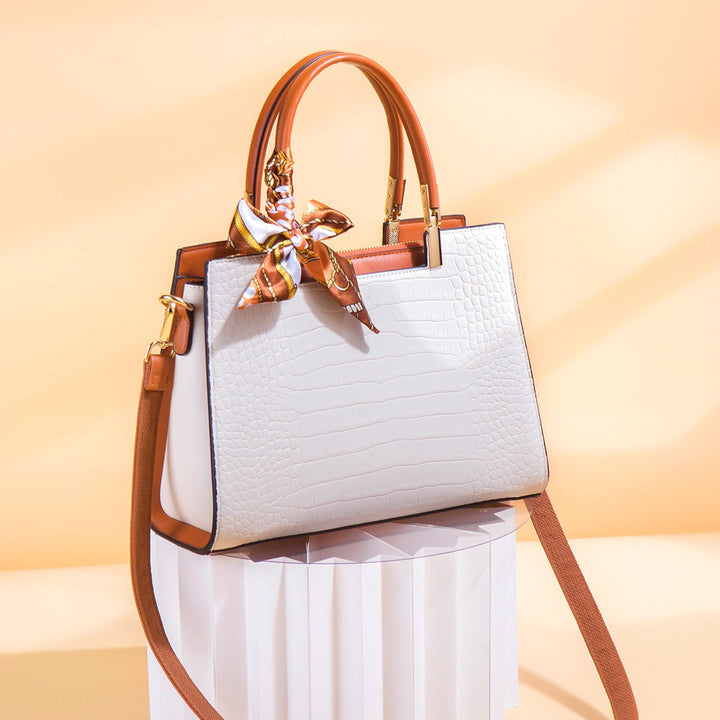 Sac à main femme effet crocodile avec écharpe décorative - Mireille