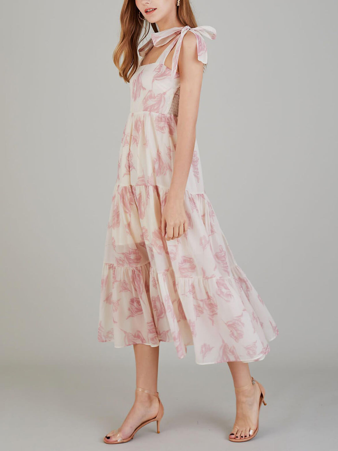 Lara - Robe midi unique à imprimé floral rétro et lacets