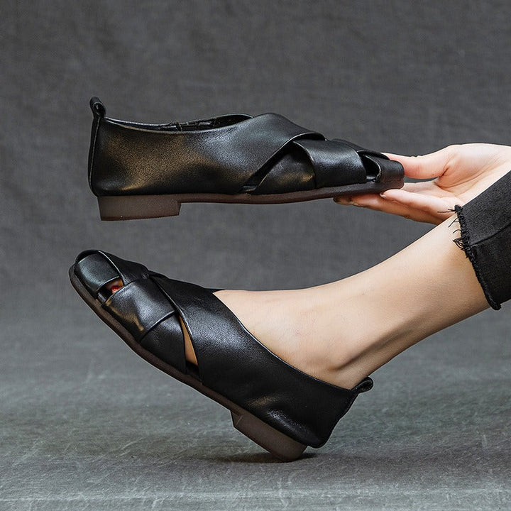 Chaussures plates à bout ouvert pour femme, noires, élégantes - Nayra