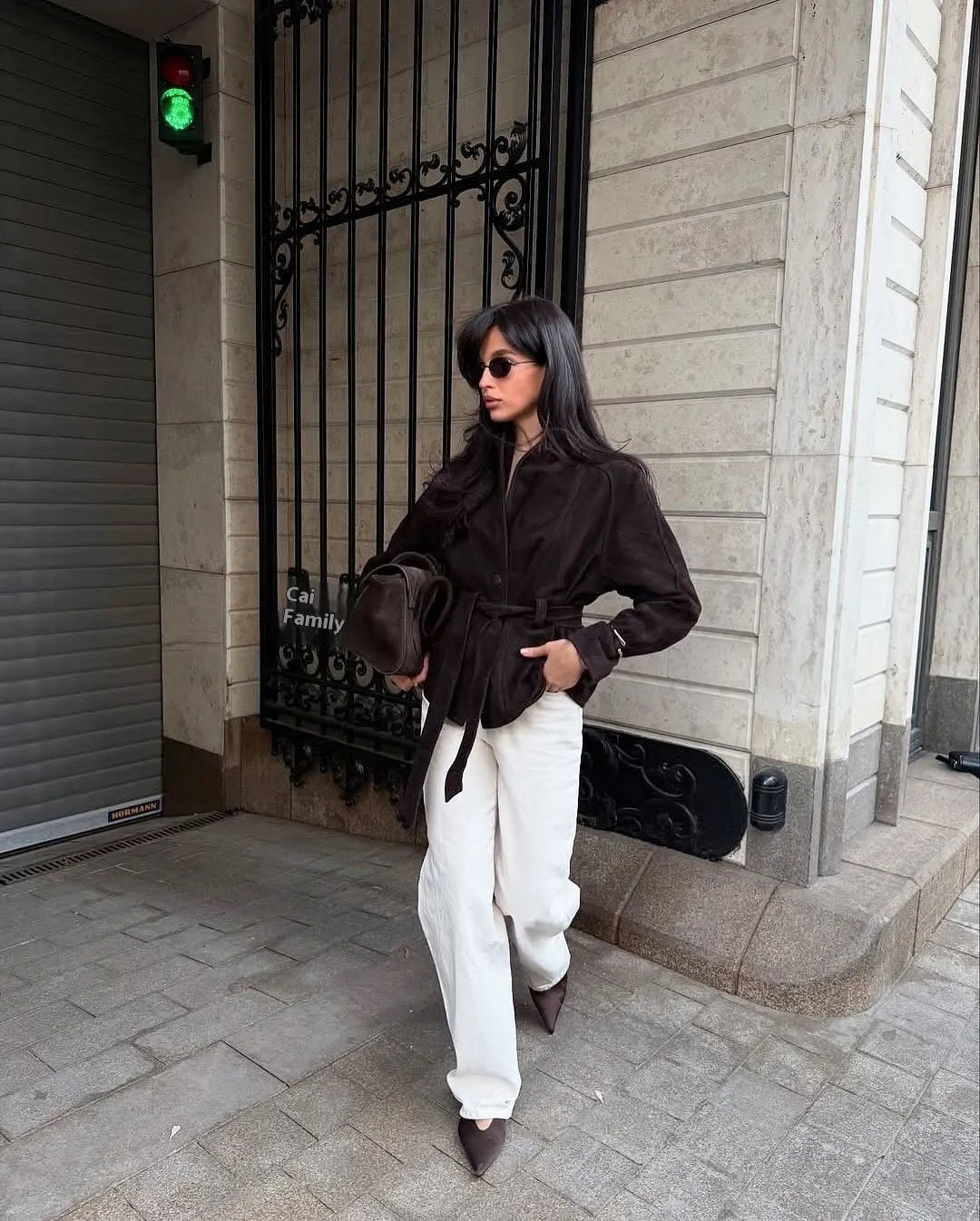 Veste rétro en daim à manches longues - Valentina