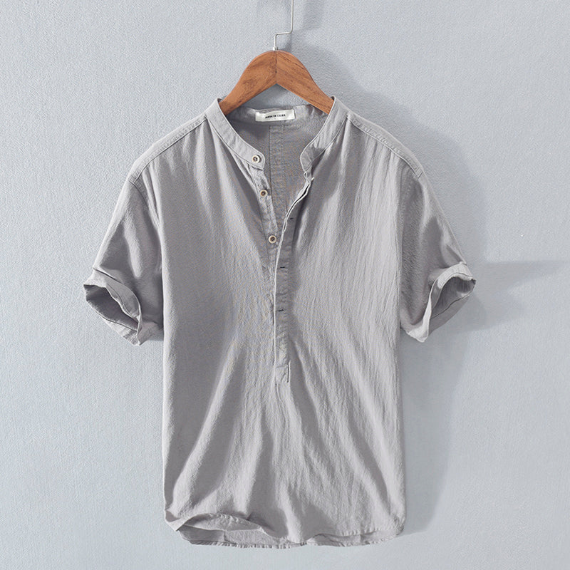 Chemise homme décontractée coton lin lin bleu ciel à boutons - Elias