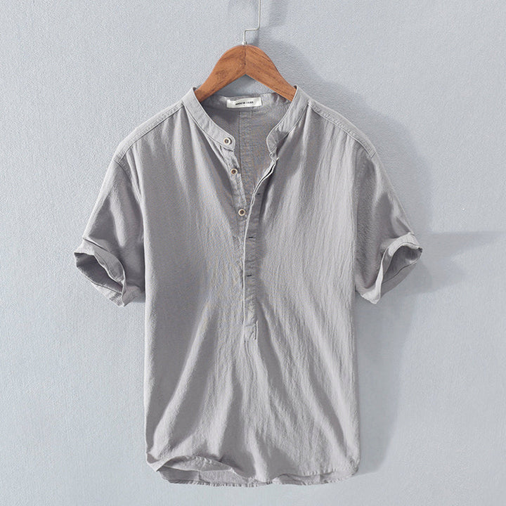 Chemise homme décontractée coton lin lin bleu ciel à boutons - Elias