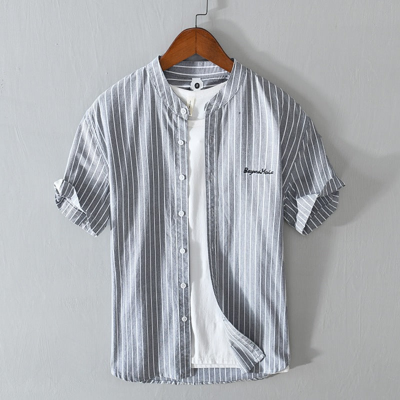 Chemise décontractée à rayures verticales et broderie minimaliste pour hommes - Nolan