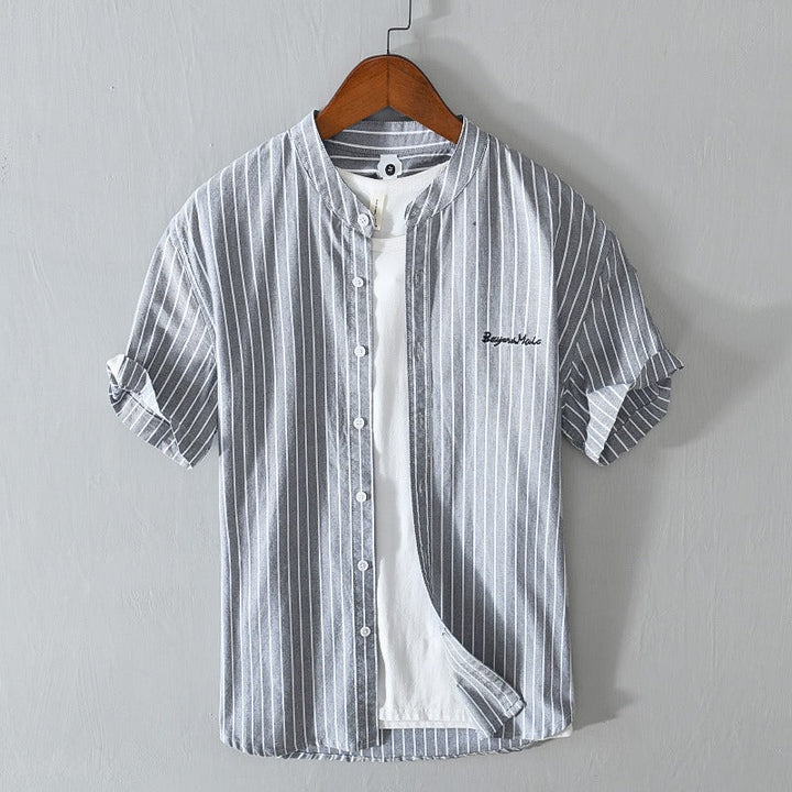 Chemise décontractée à rayures verticales et broderie minimaliste pour hommes - Nolan