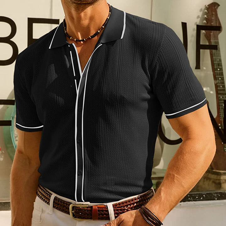 Polo homme en maille ajourée contrastée bleu clair - Lorenzo