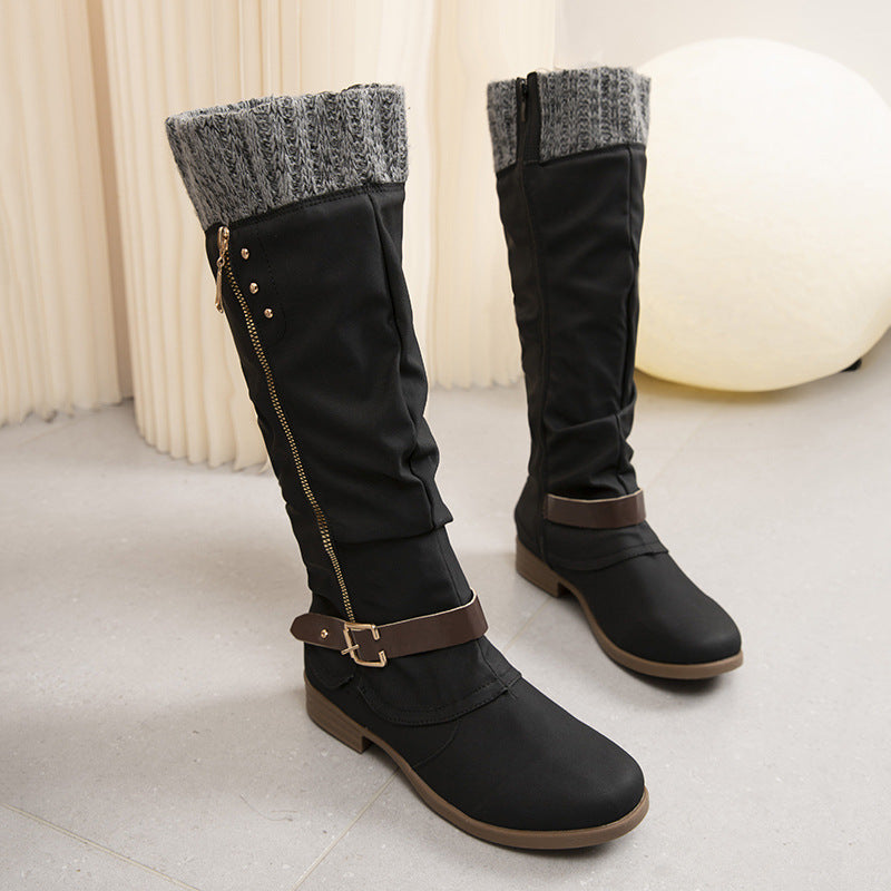 Bottes longues avec fermeture éclair et détails en laine - Mireille