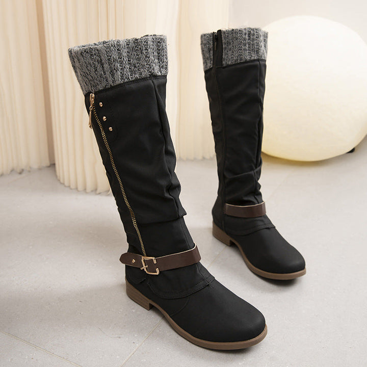 Bottes longues avec fermeture éclair et détails en laine - Mireille