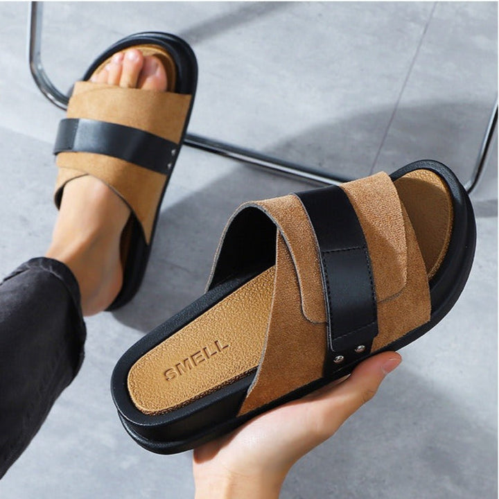 Sandales en cuir synthétique pour hommes, design croisé et confortable - Mateo