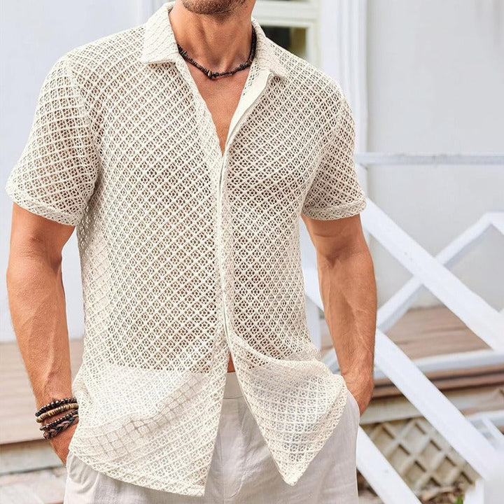 Chemise homme en tissu ajouré à manches courtes dans un style estival - Marco