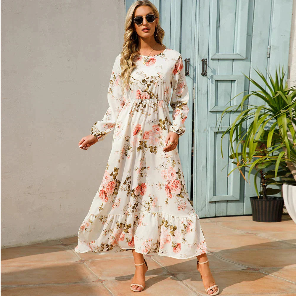 Petra - Robe florale à la mode avec encolure ronde