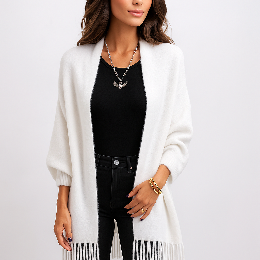 Cardigan long moderne pour femme avec franges décoratives - Malkova