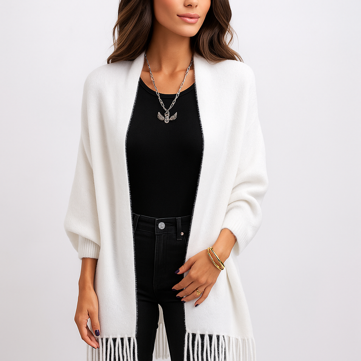 Cardigan long moderne pour femme avec franges décoratives - Malkova