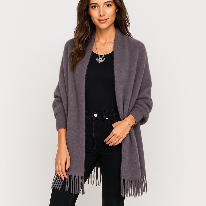 Cardigan long moderne pour femme avec franges décoratives - Malkova