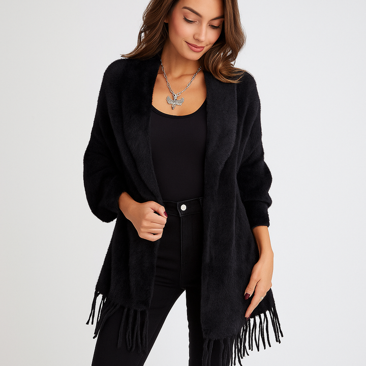 Cardigan long moderne pour femme avec franges décoratives - Malkova
