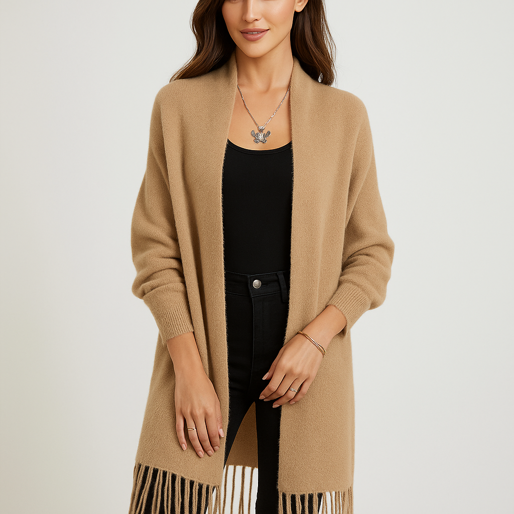 Cardigan long moderne pour femme avec franges décoratives - Malkova