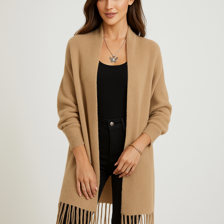 Cardigan long moderne pour femme avec franges décoratives - Malkova