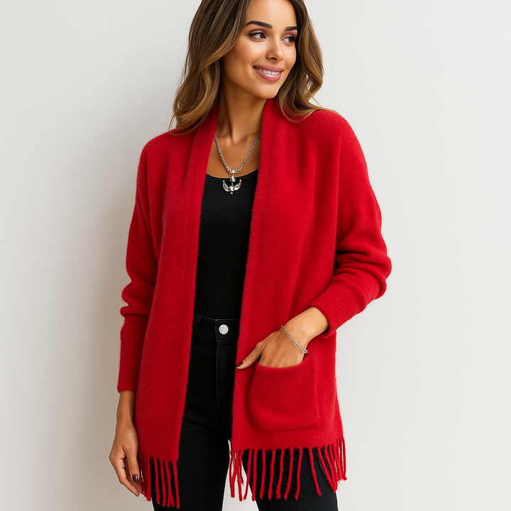 Cardigan long moderne pour femme avec franges décoratives - Malkova