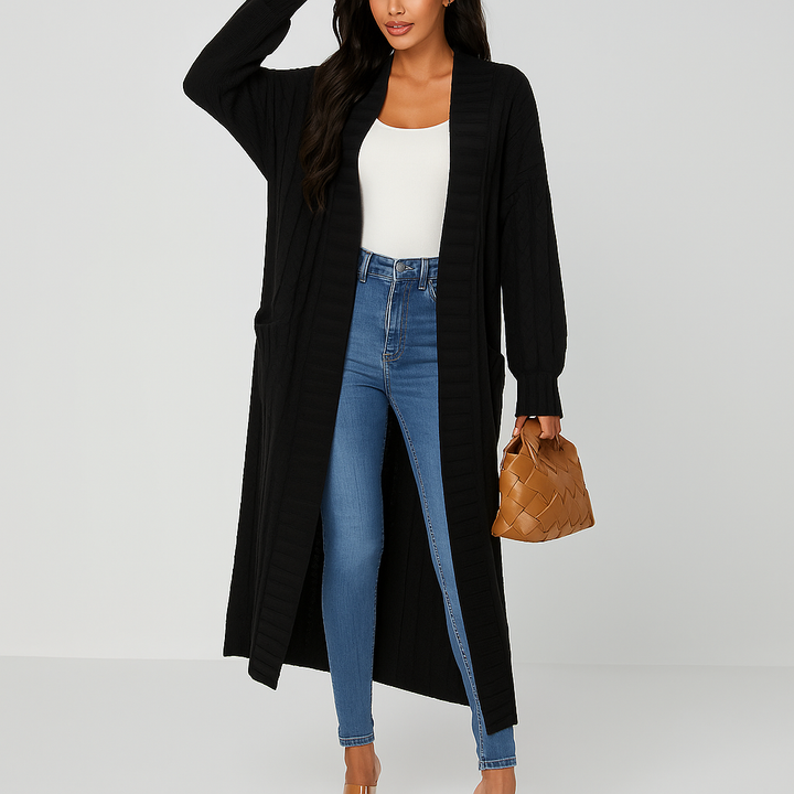 Cardigan long et ouvert pour femmes avec motif tressé - Tammy