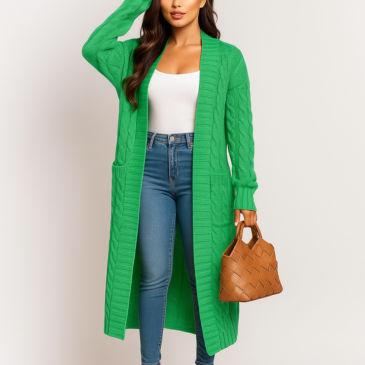 Cardigan long et ouvert pour femmes avec motif tressé - Tammy