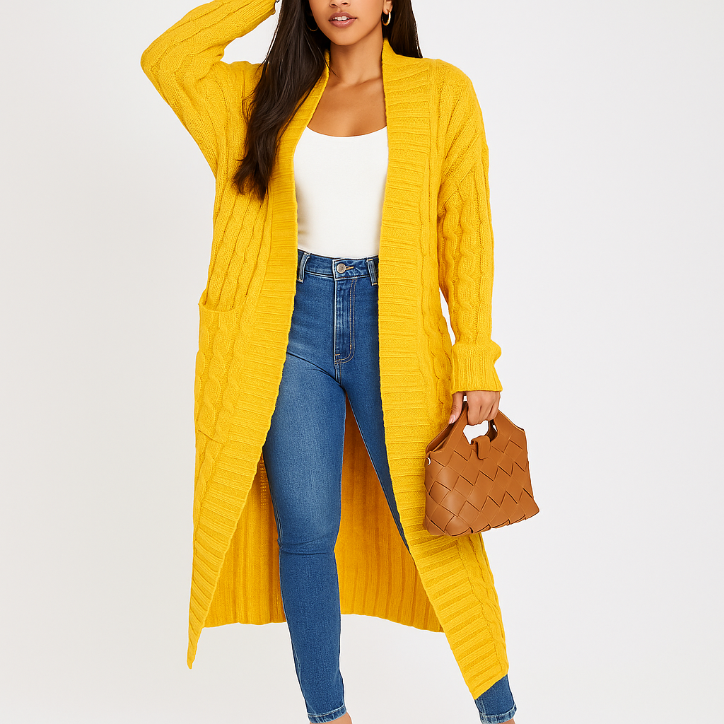 Cardigan long et ouvert pour femmes avec motif tressé - Tammy
