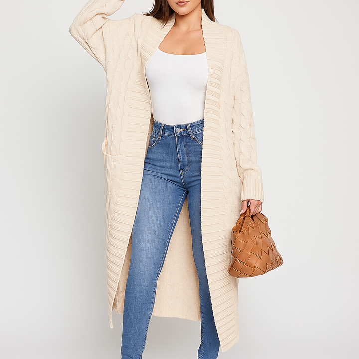 Cardigan long et ouvert pour femmes avec motif tressé - Tammy