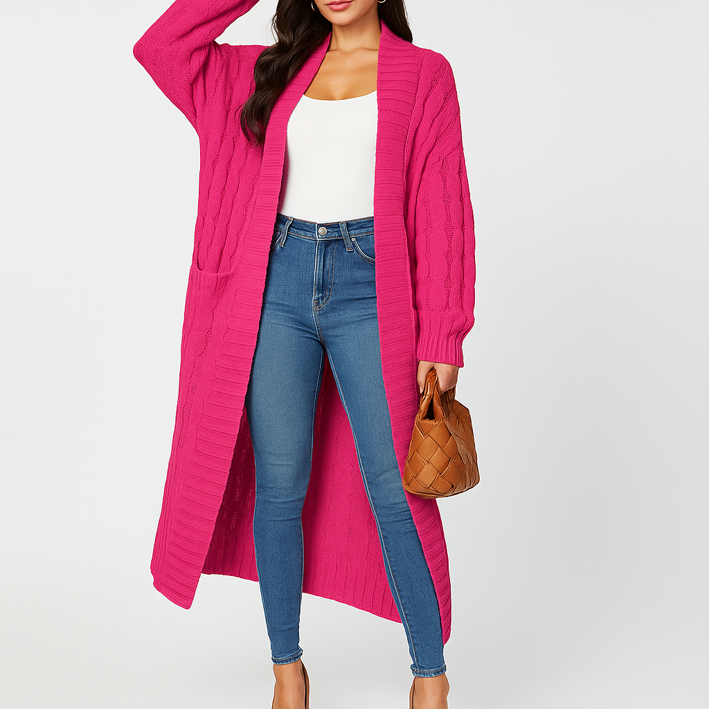 Cardigan long et ouvert pour femmes avec motif tressé - Tammy