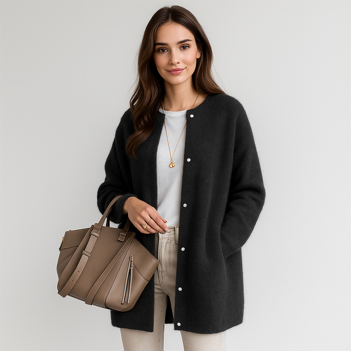 Cardigan long en maille sans col pour femme - Mariana