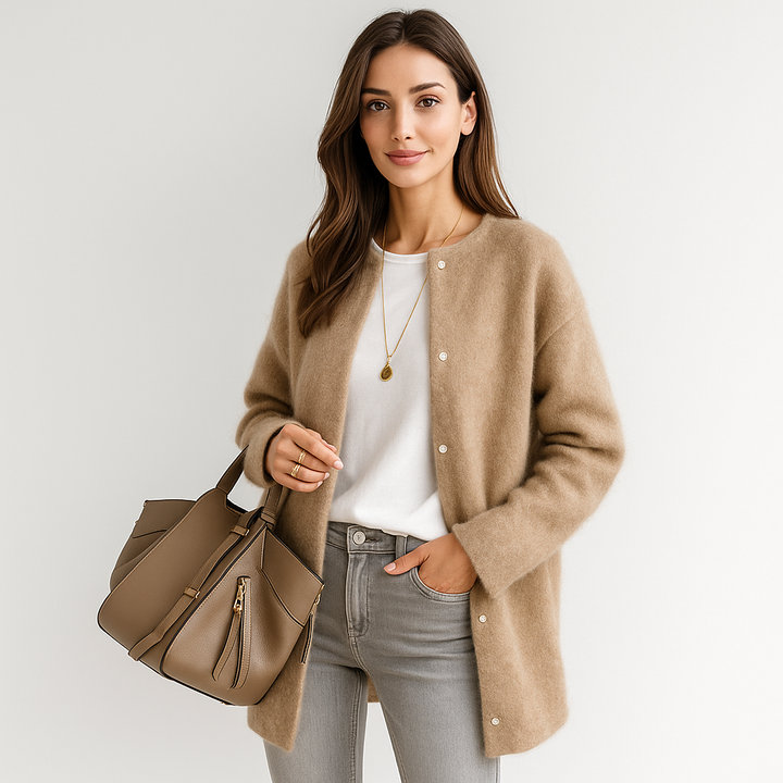 Cardigan long en maille sans col pour femme - Mariana