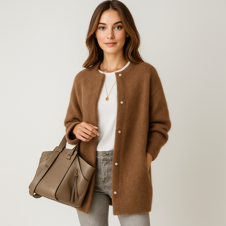 Cardigan long en maille sans col pour femme - Mariana