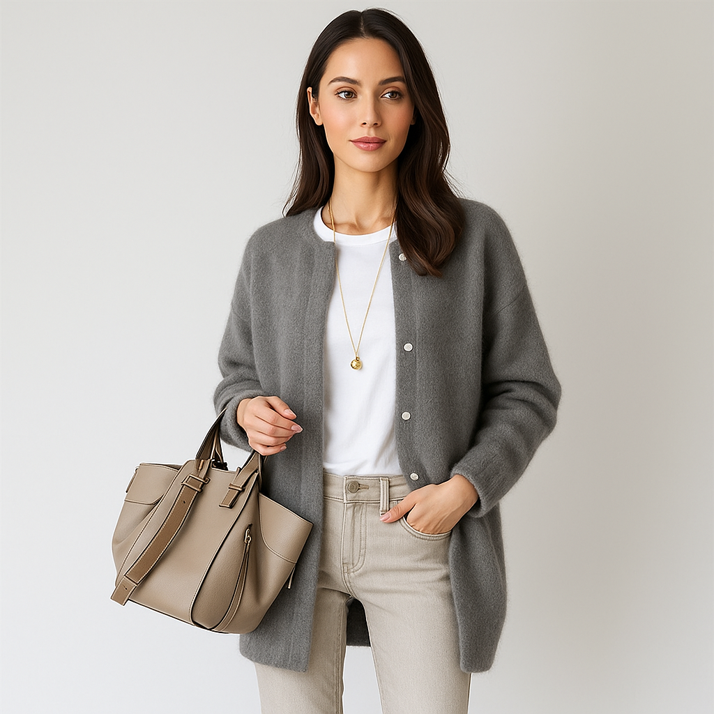 Cardigan long en maille sans col pour femme - Mariana