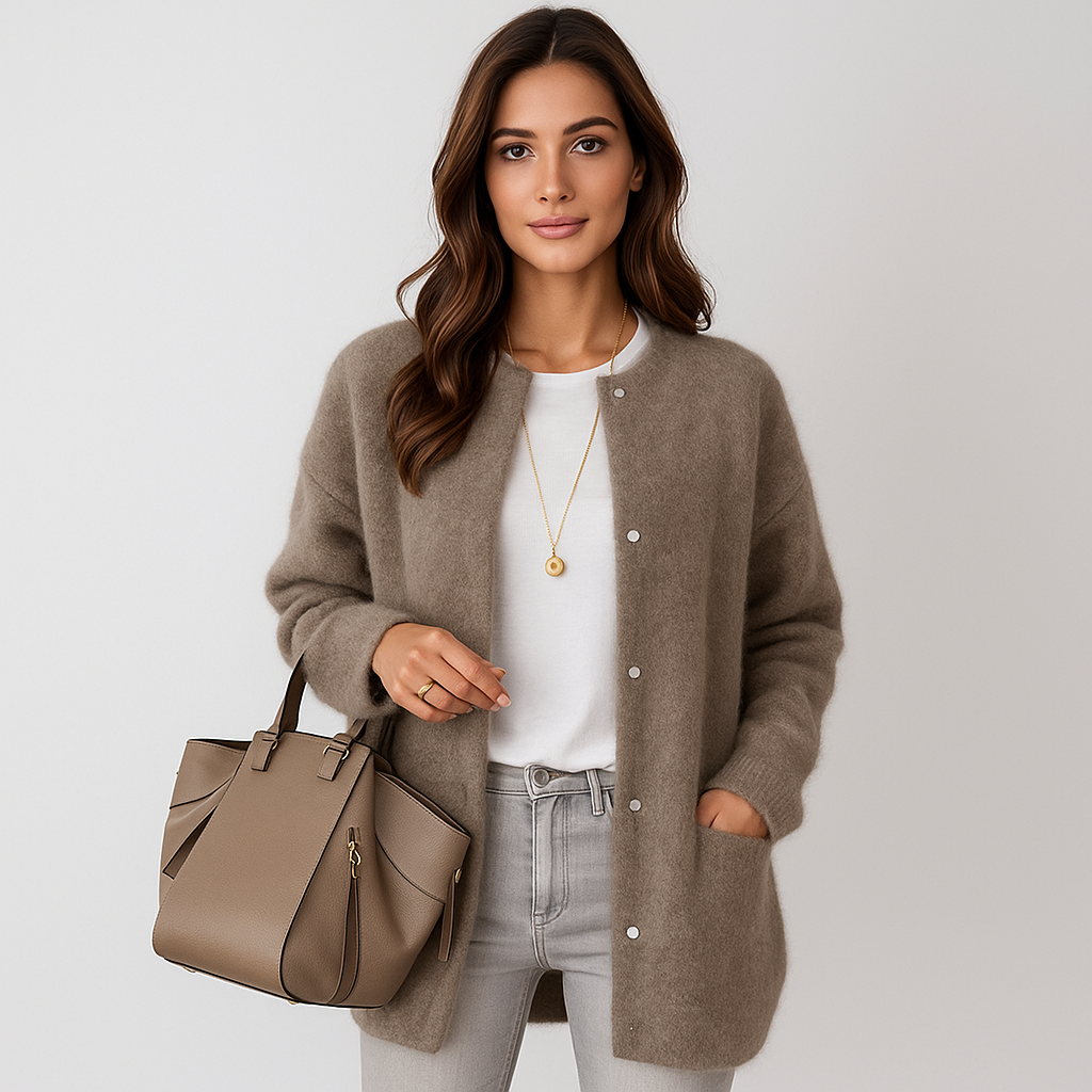 Cardigan long en maille sans col pour femme - Mariana