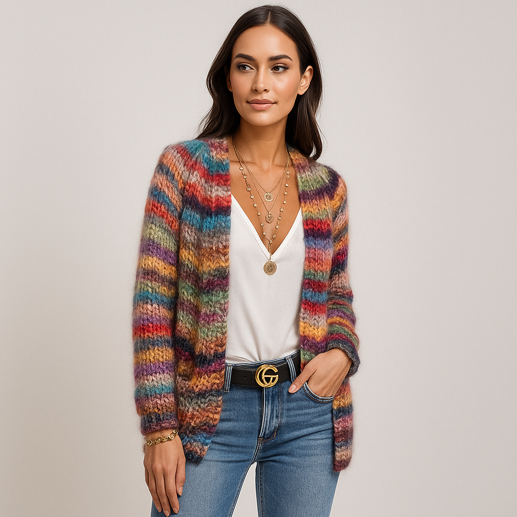 Cardigan multicolore en maille douce pour femme - Jadai